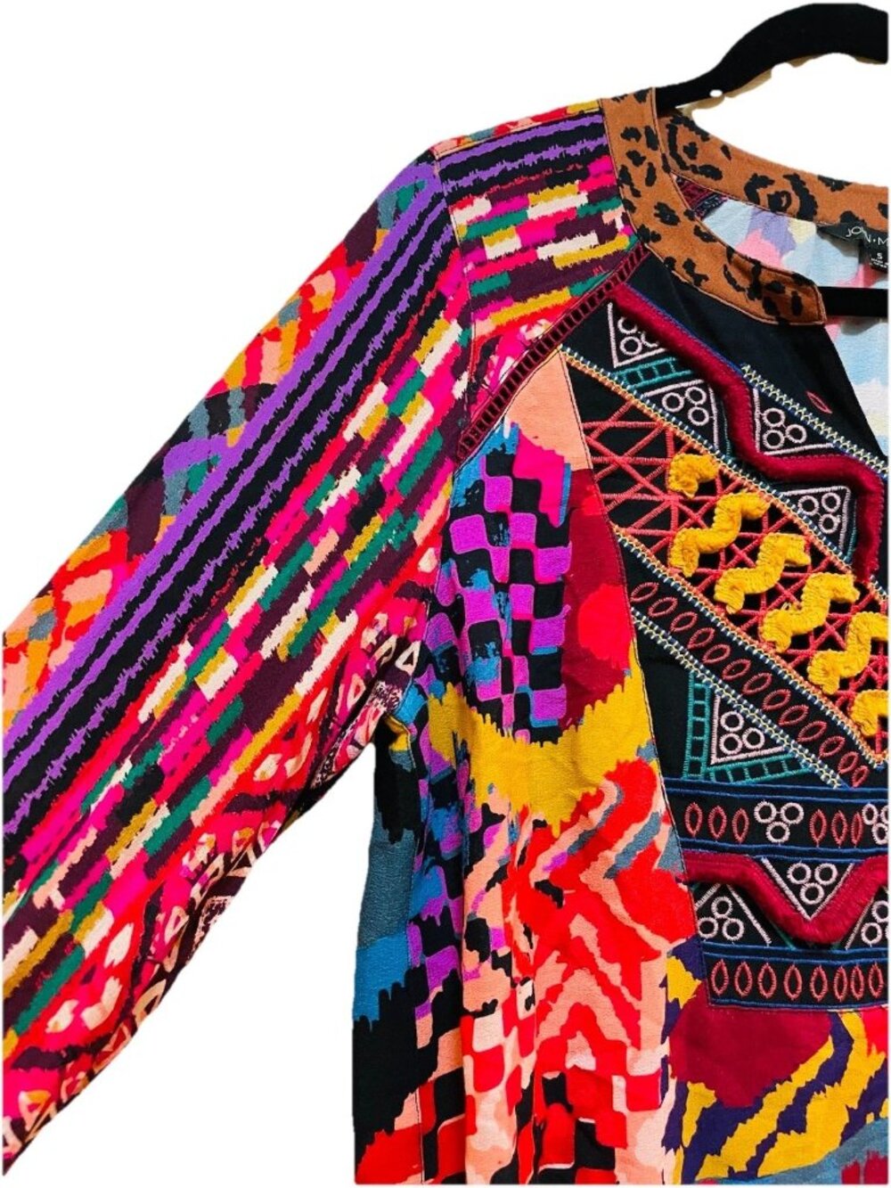 JOHN MARK Multicolor Geometric Floral Embroidered 3/4 Length Sleeve Shirt Sz S - Picture 6 of 8